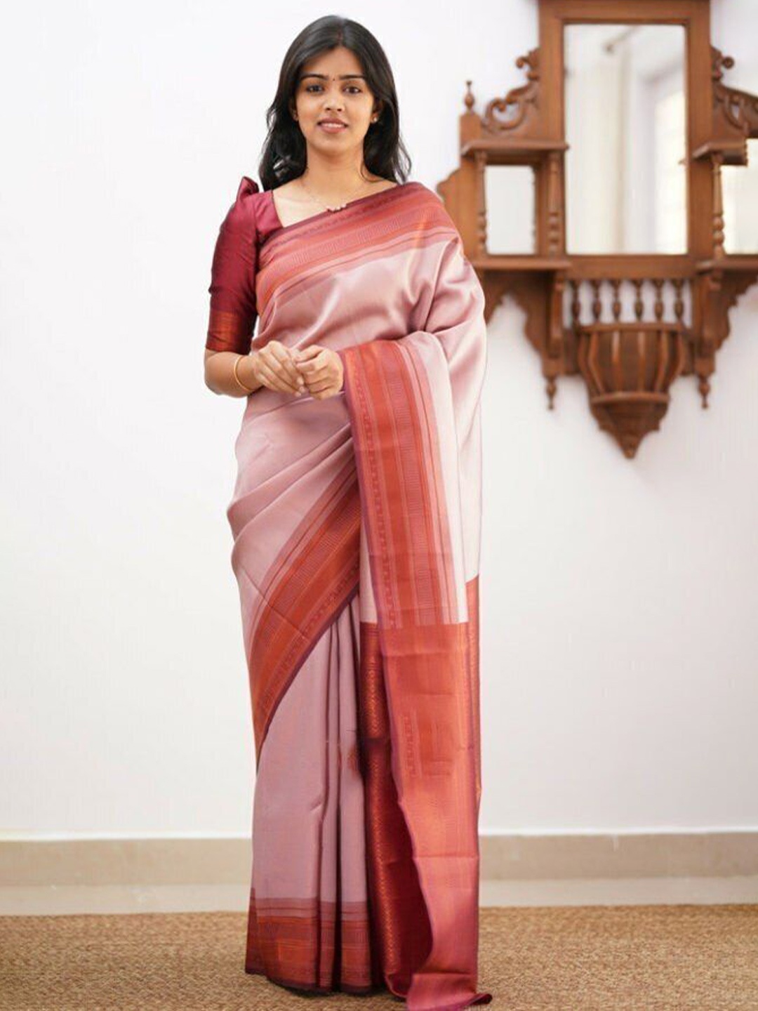 

bansari textiles Woven Design Zari Patola Saree, Pink