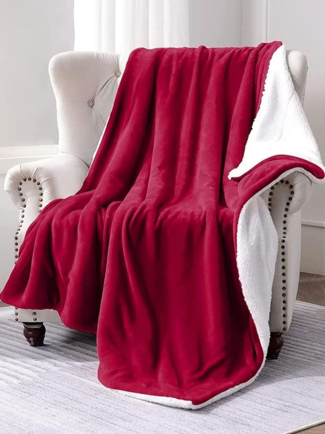 

VAS COLLECTIONS Sherpa Red & White Heavy Winter Fur 500 GSM Double Bed Blanket