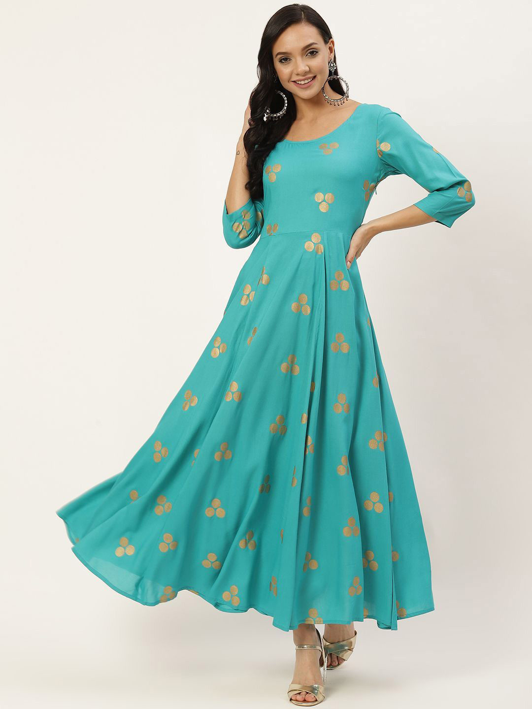 

DressBerry Floral Print Crepe Fit & Flare Maxi Dress, Turquoise blue