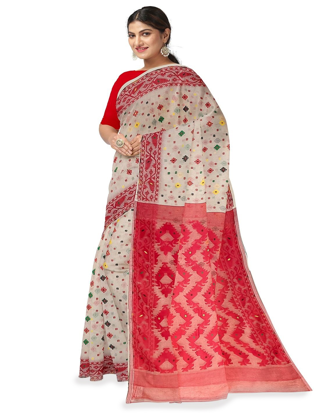 

BALARAM SAHA Silk Cotton Jamdani Saree, Off white