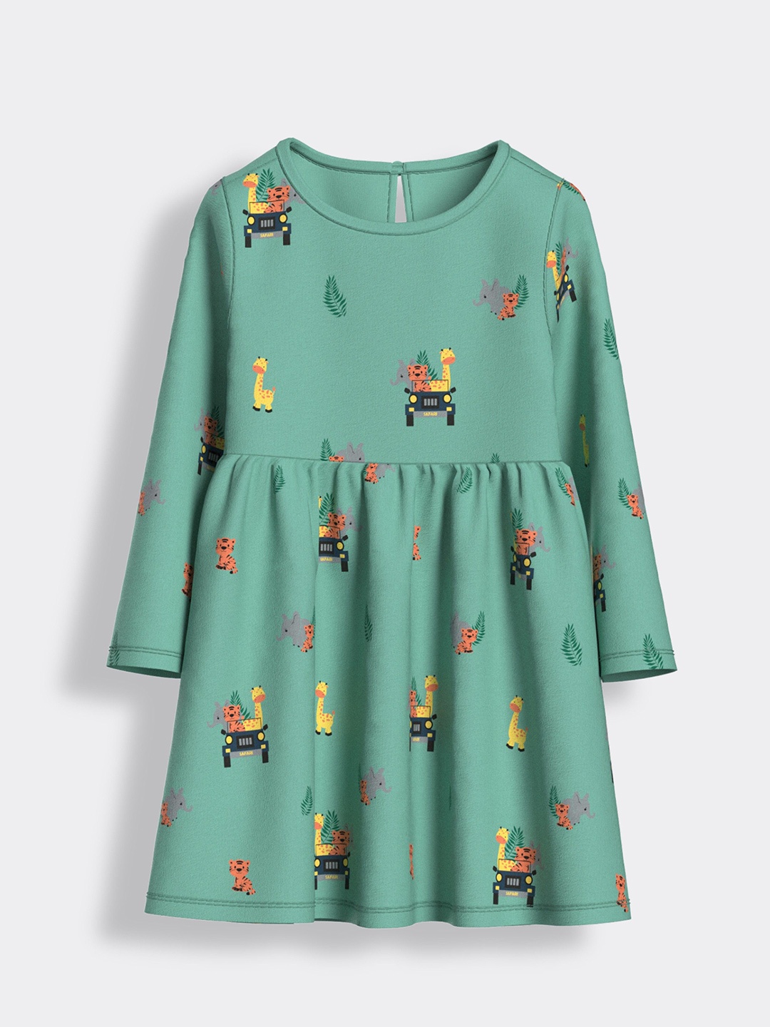 

Orange Sugar Girls Cotton Printed Fit and Flare Dress, Green