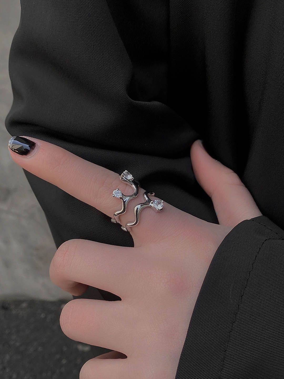 

StyleCast Elegant Silver-Toned Artificial Stones Studded Finger Ring