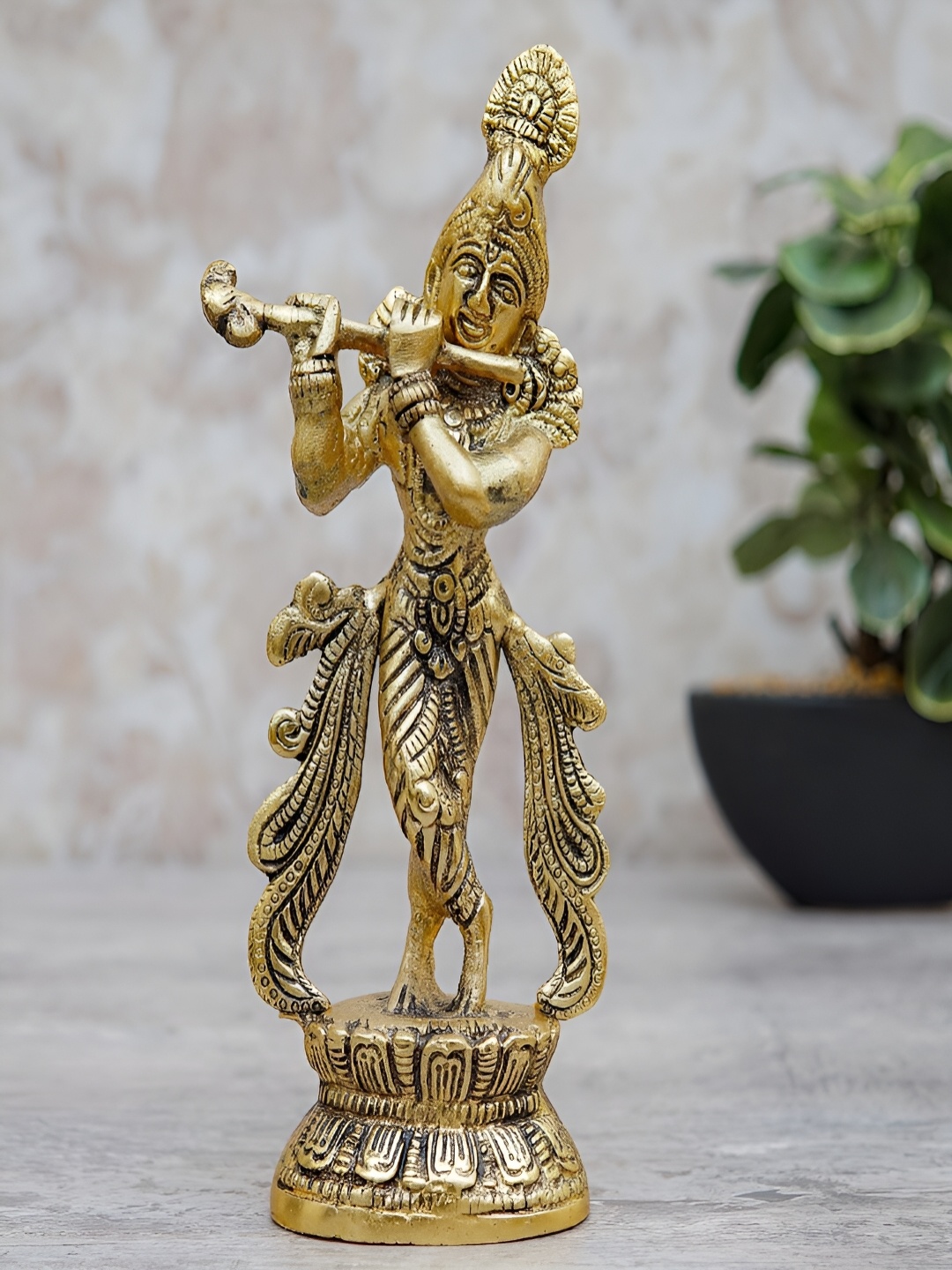 

Craftlayout Statue Gold-Toned Krishna Religious Idol Showpiece