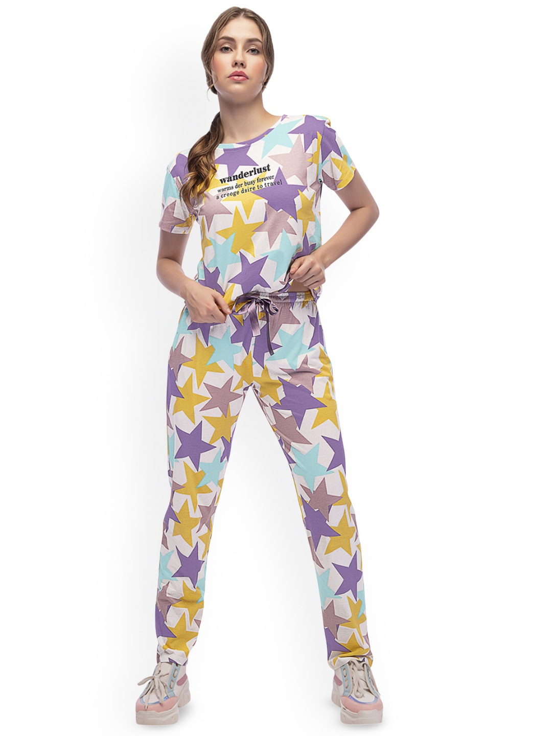 

Lotik Printed Round Neck T-shirt With Trouser, White