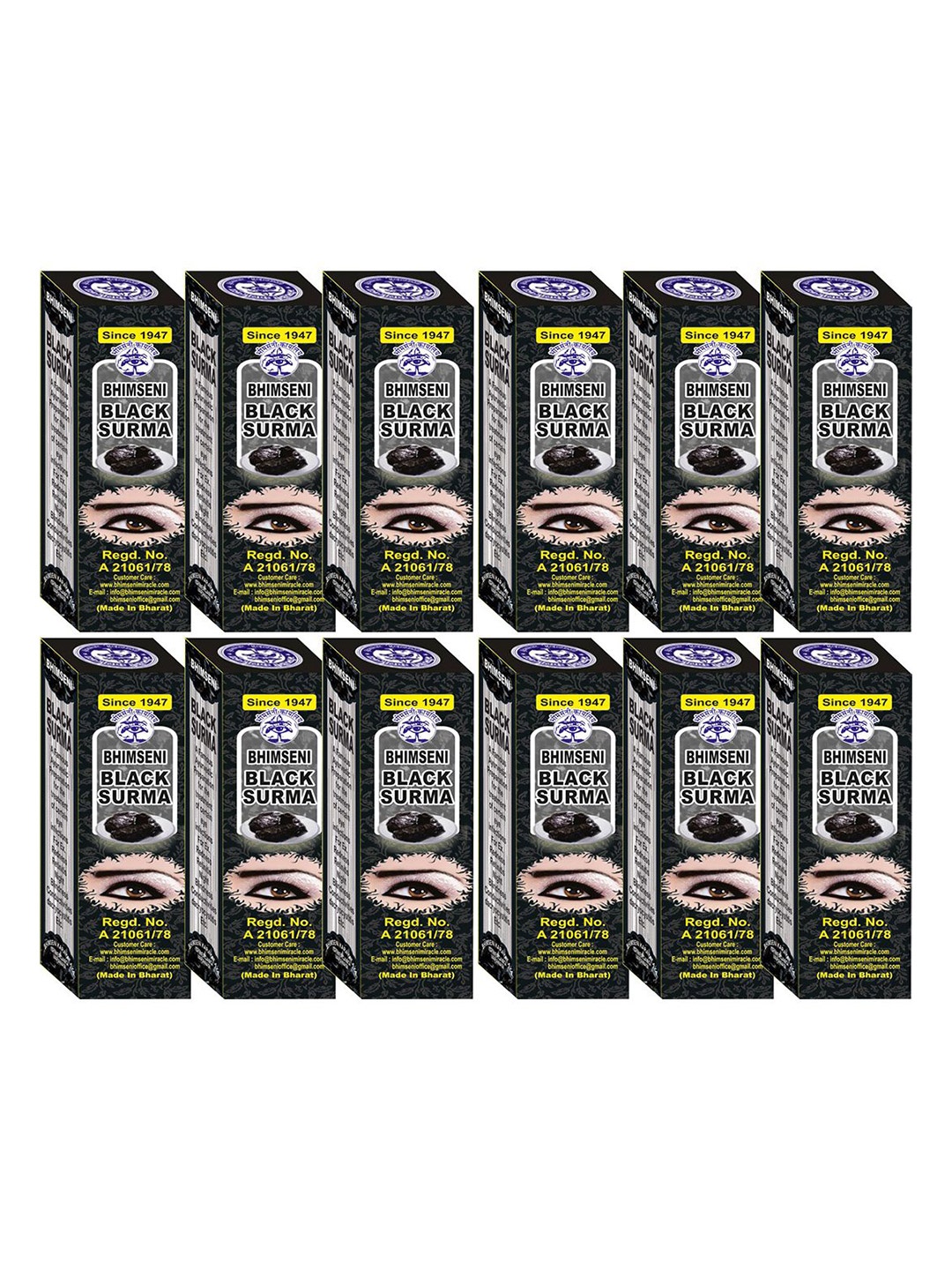 

Bhimseni Karyalay Set Of 12 Black Surma With Triphala Bhasm- 0.72 g Each