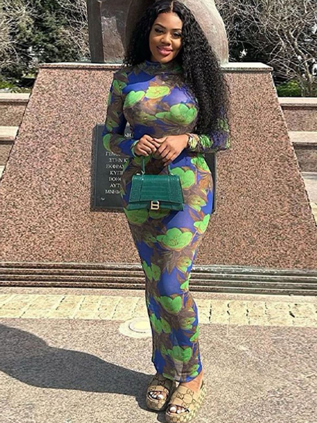 

StyleCast Floral Printed High Neck Bodycon Maxi Dress, Blue