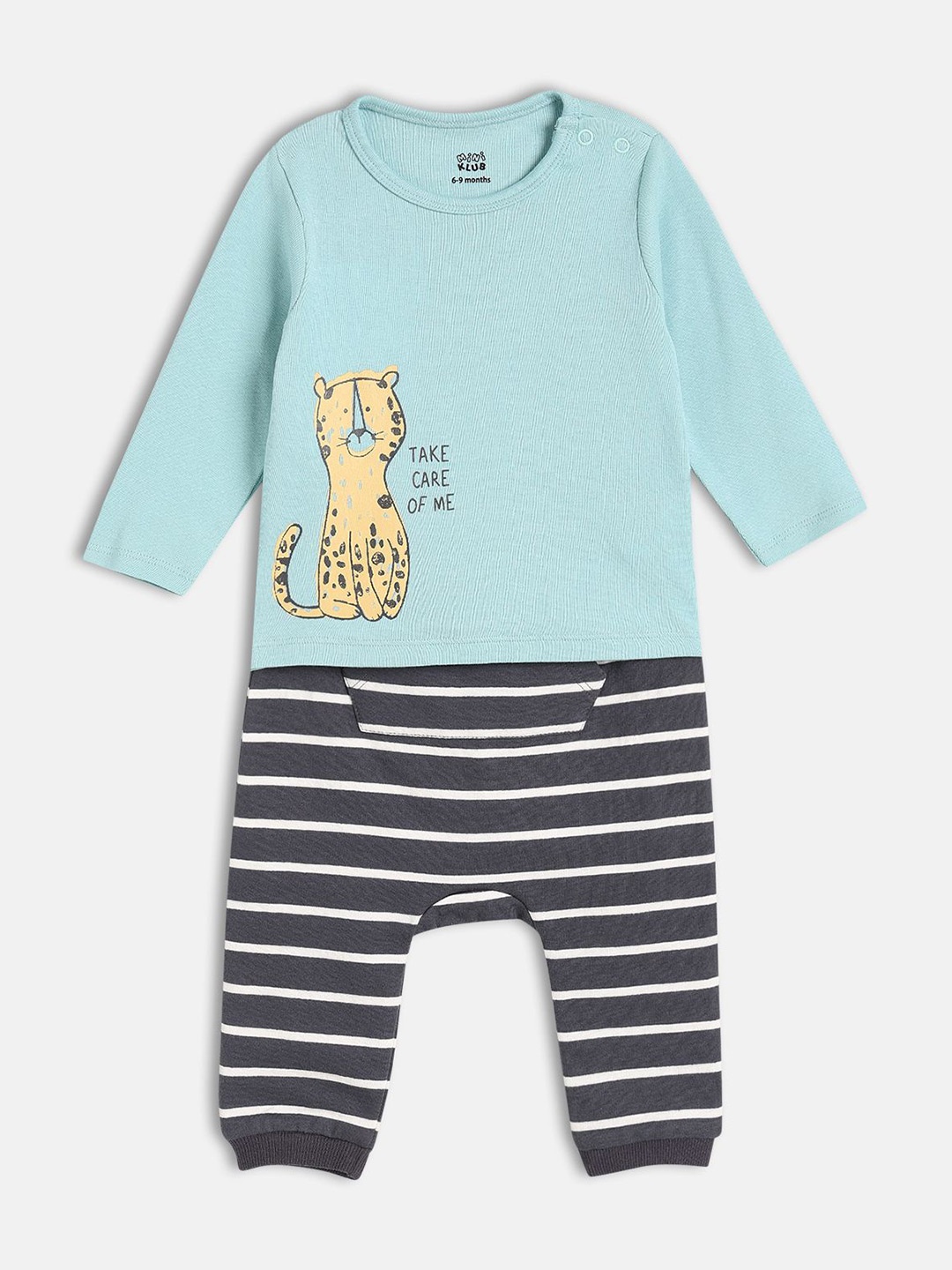 

MINI KLUB Boys Printed Round Neck Pure Cotton T-Shirt With Trouser, Blue