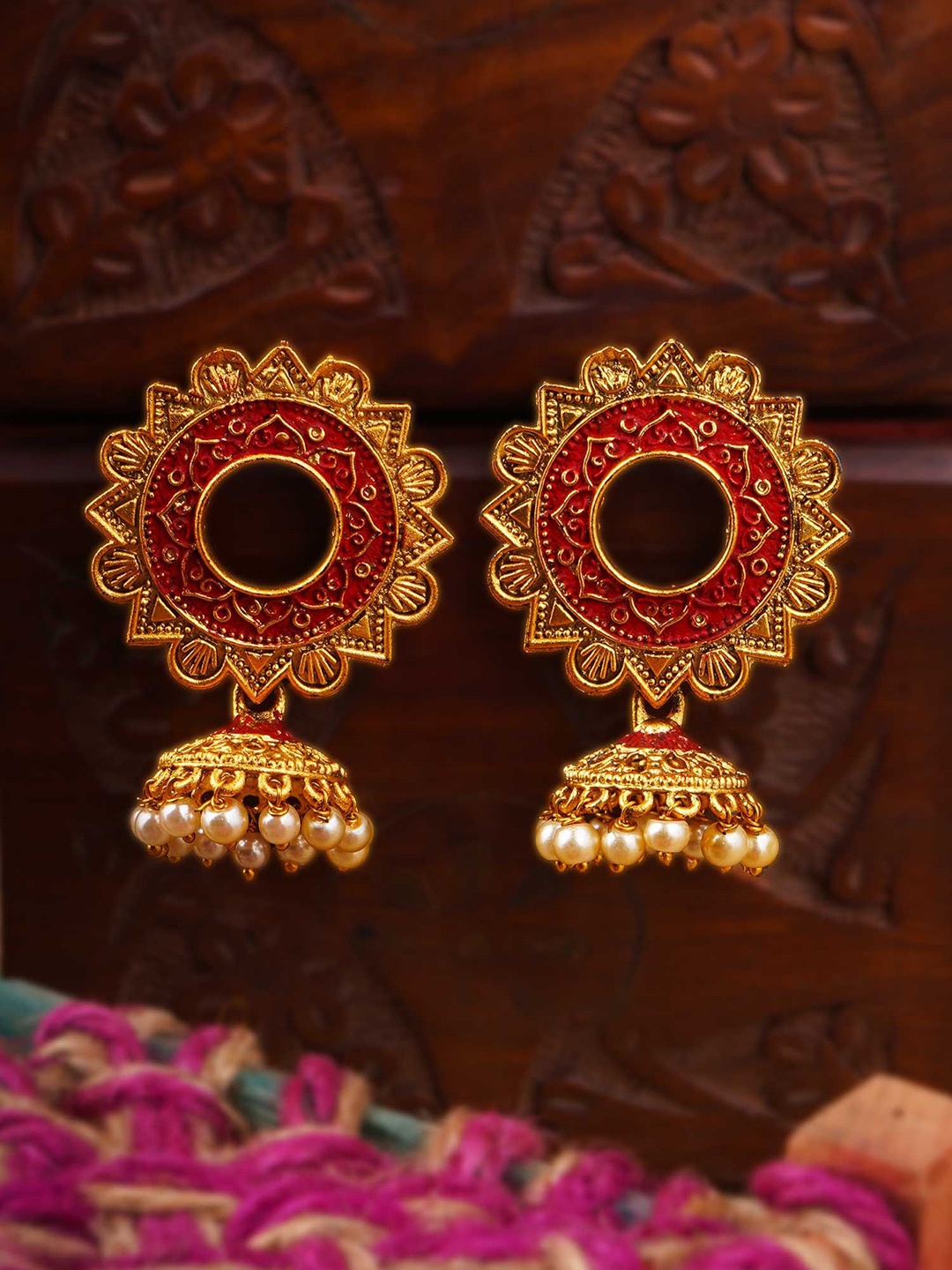 

Anouk White Gold-Plated Artificial Beads Beaded Dome Shaped Jhumkas