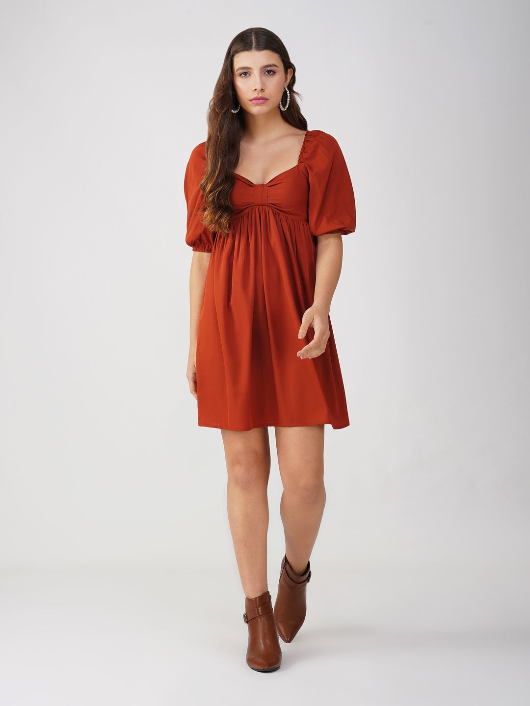 

HERE&NOW Cape Sleeve Fit & Flare Midi Dress, Brown