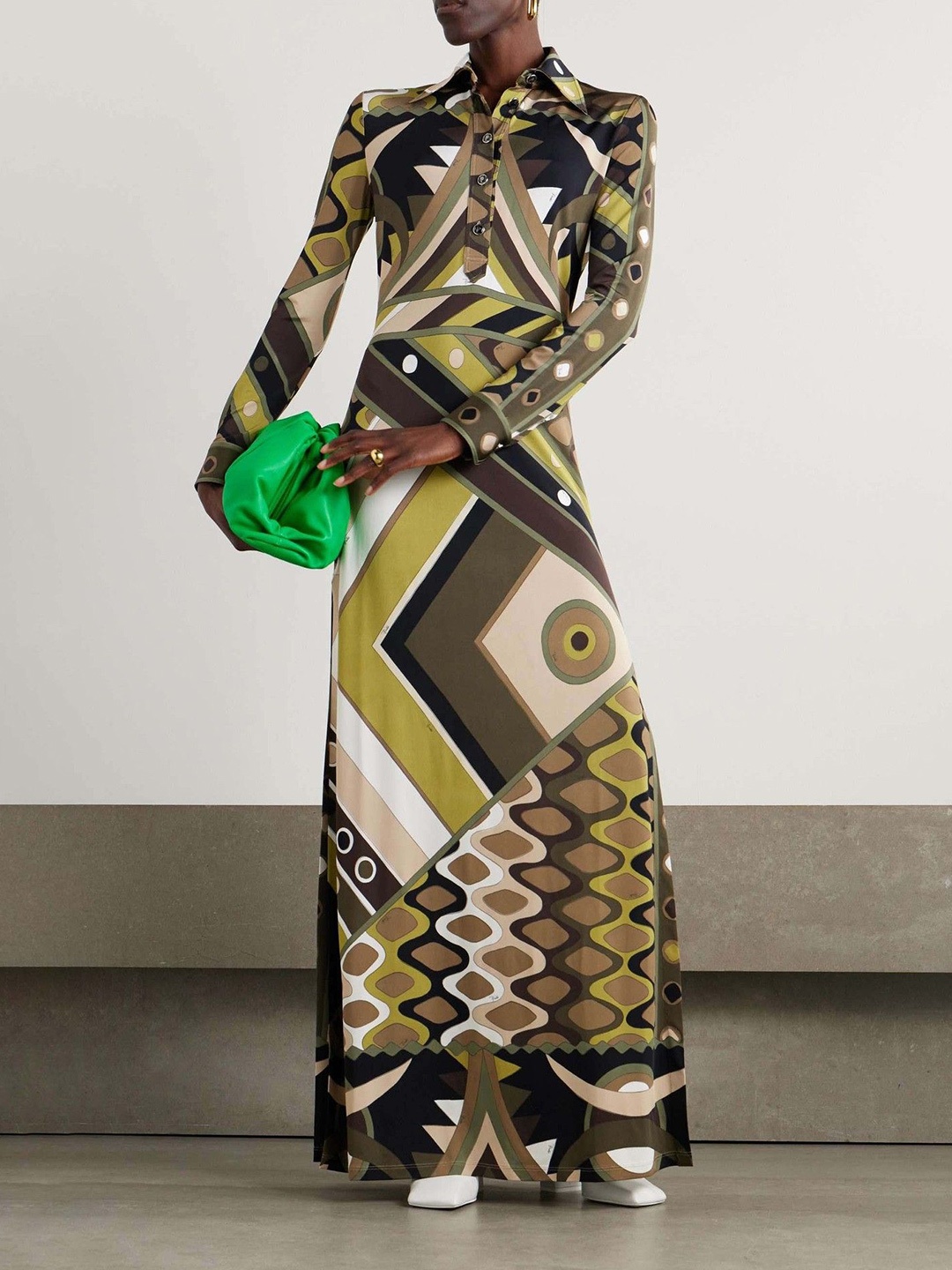 

StyleCast x Revolte Women Printed Shirt Collar Maxi Dress, Green