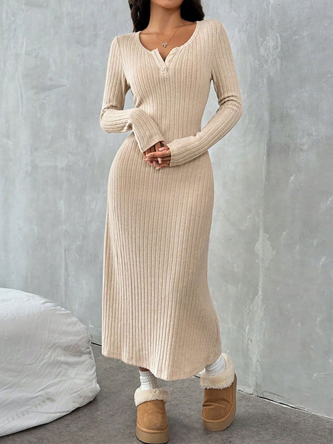 

StyleCast x Revolte Bodycon Midi Dress, Beige