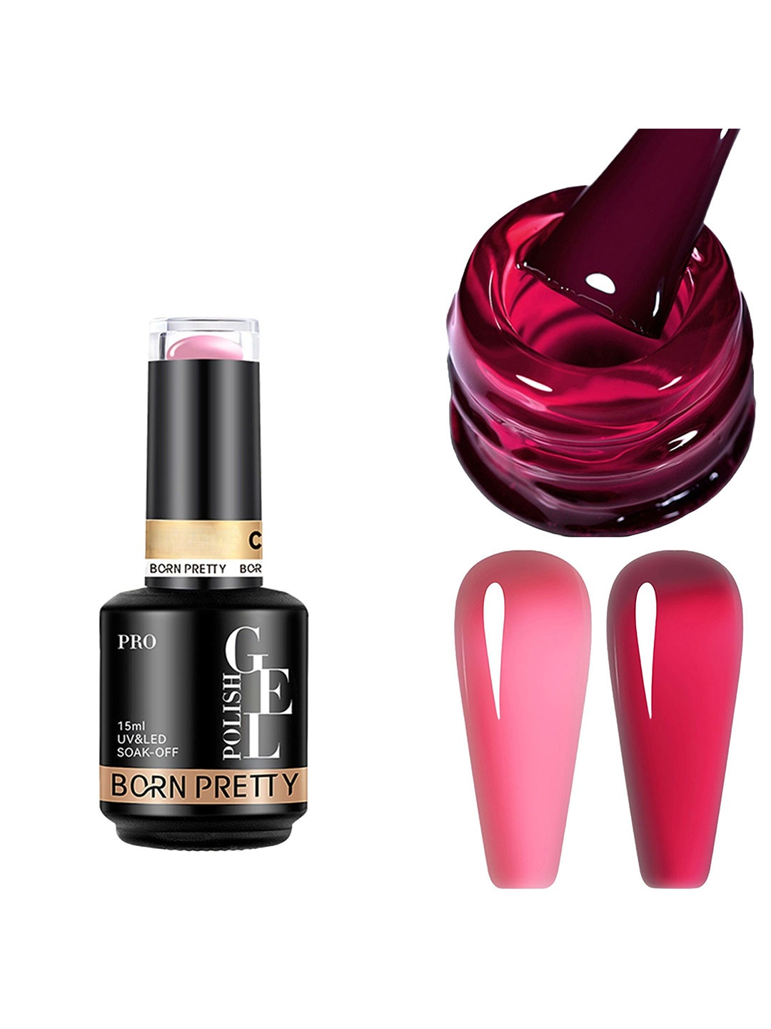 

BORN PRETTY UV & LED Soak Off Long Lasting Gel Nail Polish - 15 ml - C142, Magenta