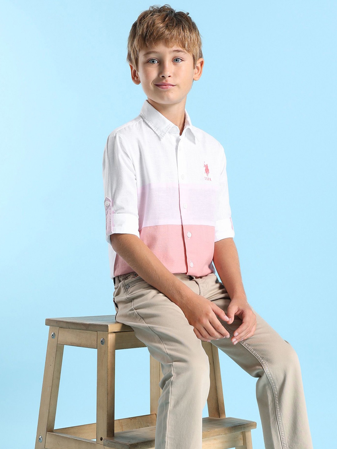 

U.S. Polo Assn. Kids Boys Classic Opaque Colourblocked Casual Shirt, Pink