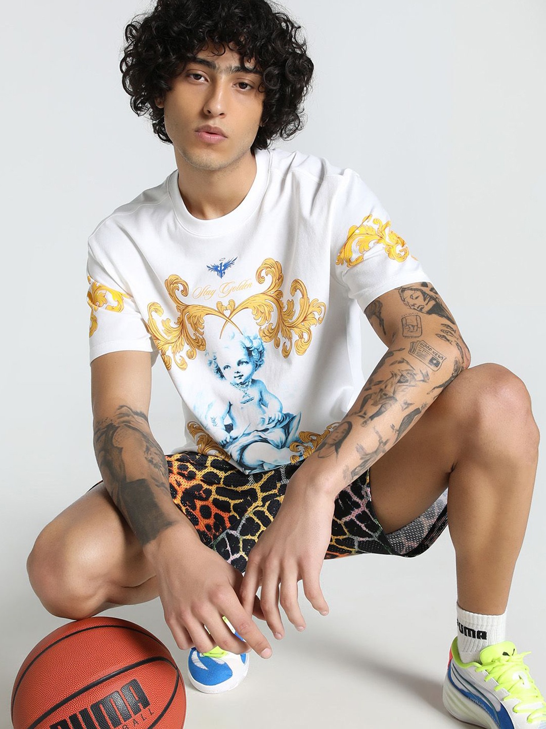 

Puma Men Melo Golden Oversized Basketball T-shirt, White