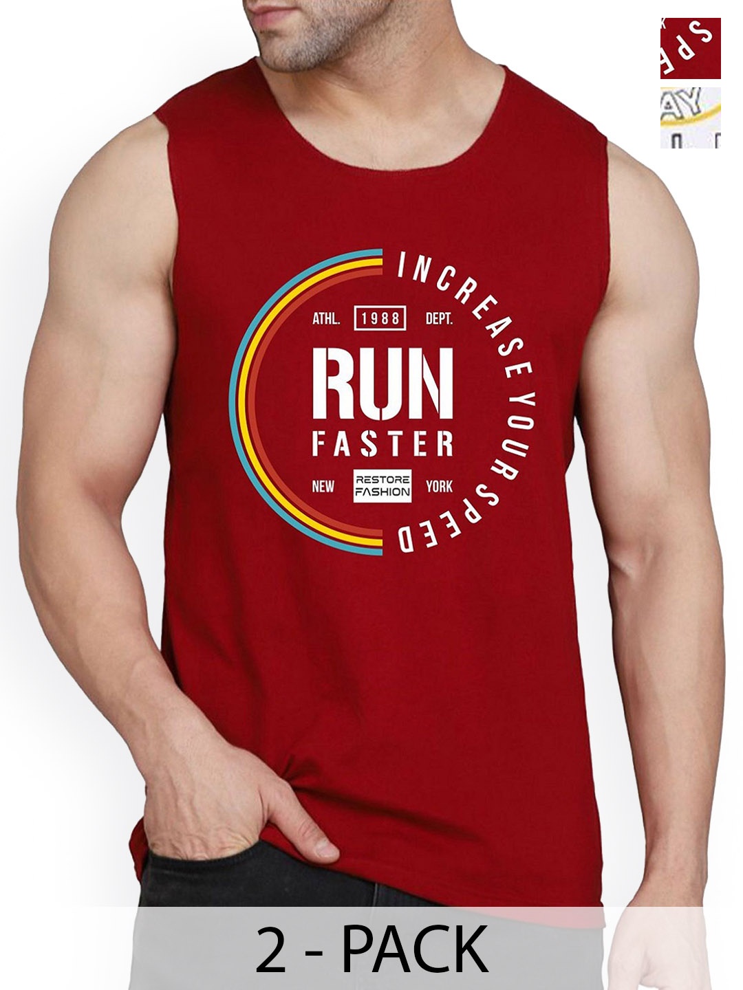 

Woostro Pack Of 2 Printed Pure Combed Cotton Gym Vests RS26 CMB (RUN MAROON) (HARD WHITE)