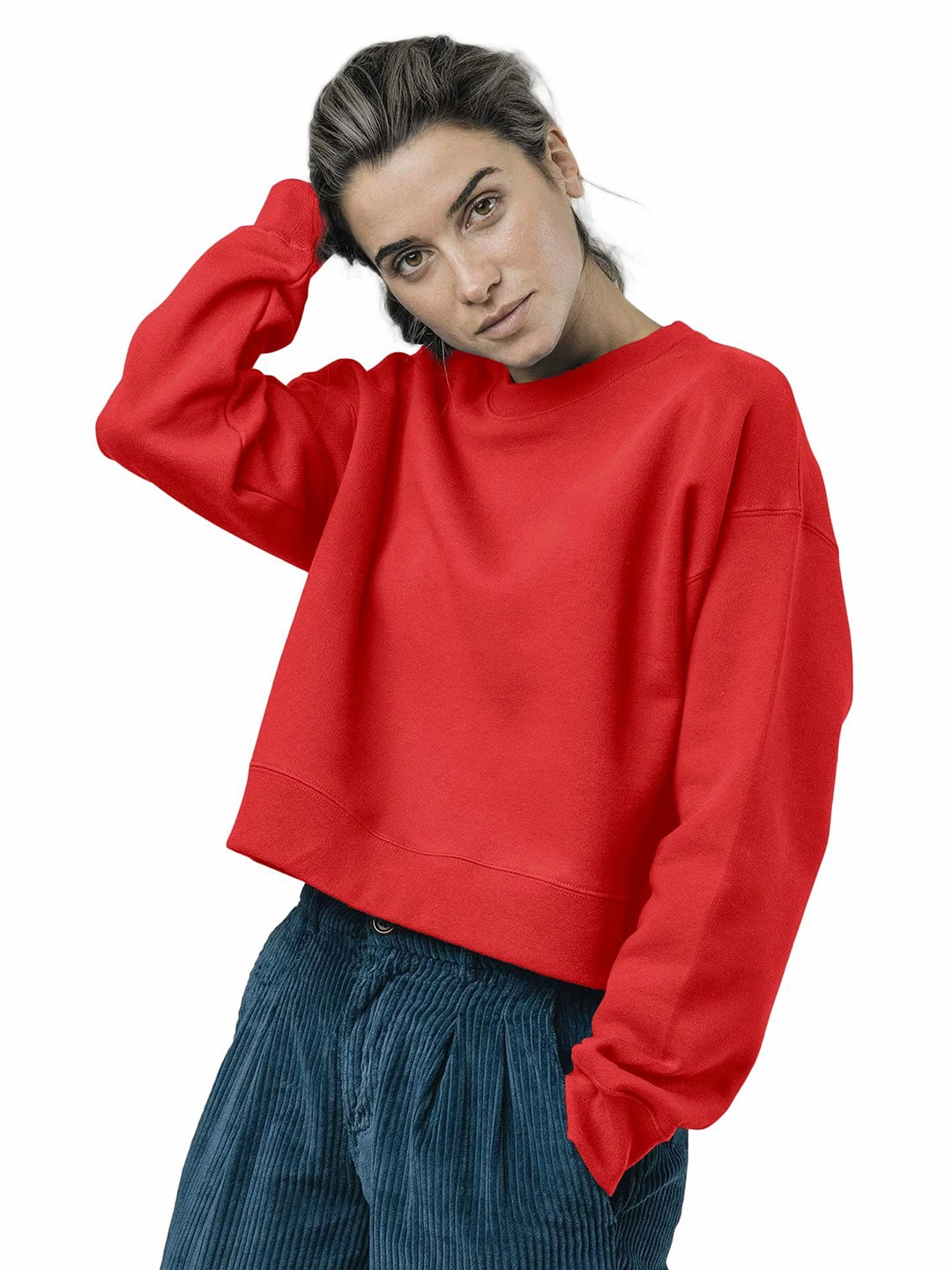 

NOTWILD Women Pullover Cotton Crop Sweatshirt, Red