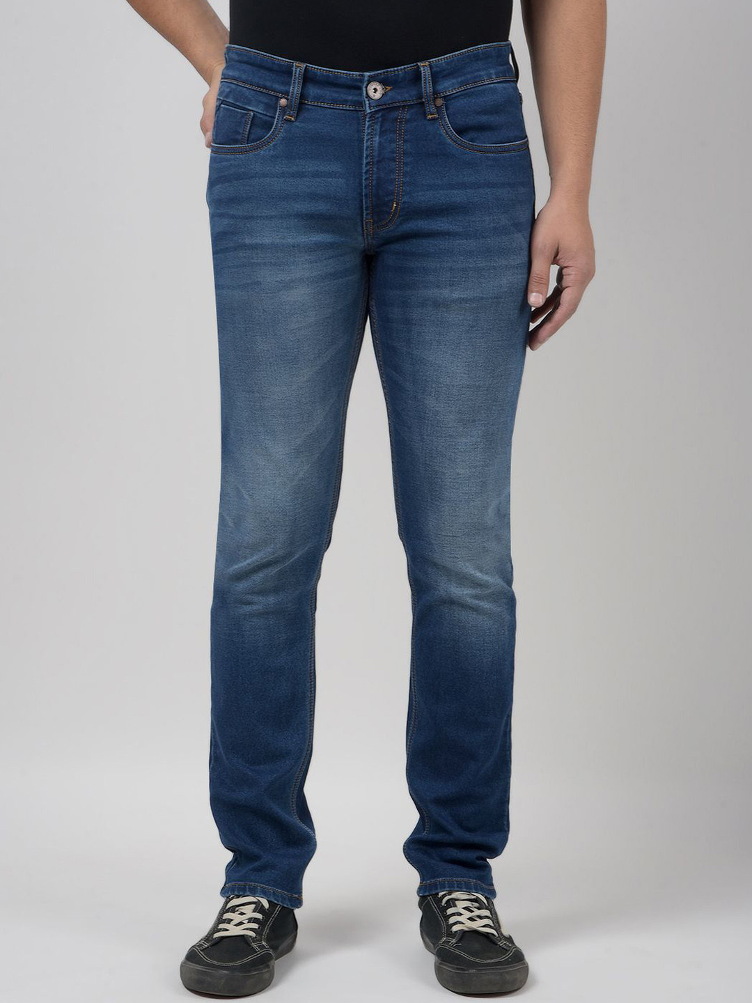 

Numero Uno Men Skinny Fit Low-Rise Light Fade Stretchable Jeans, Blue