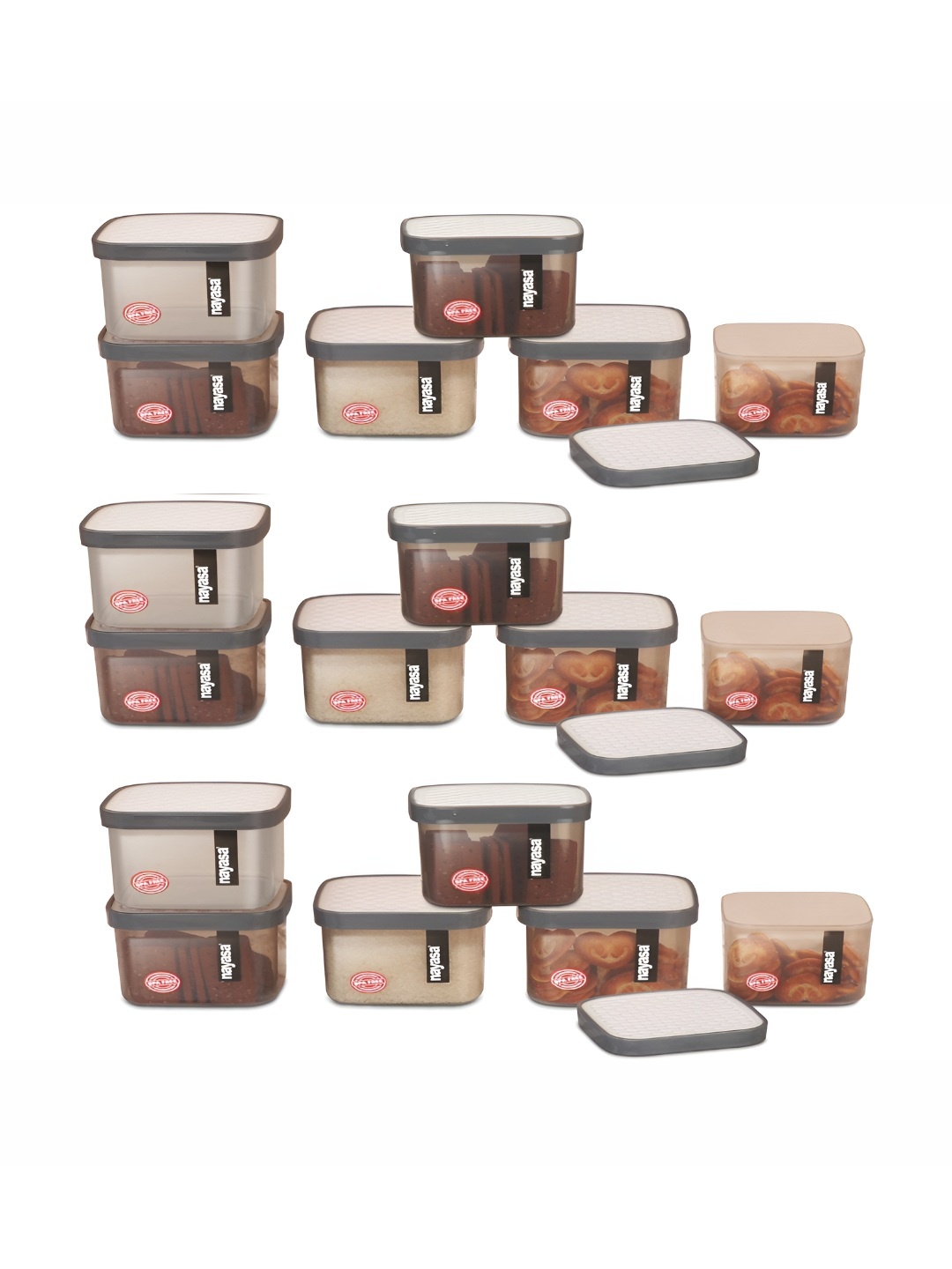 

Nayasa Fusion Set Of 18 Grey Air Tight & Leak Proof Storage Containers 750 ML