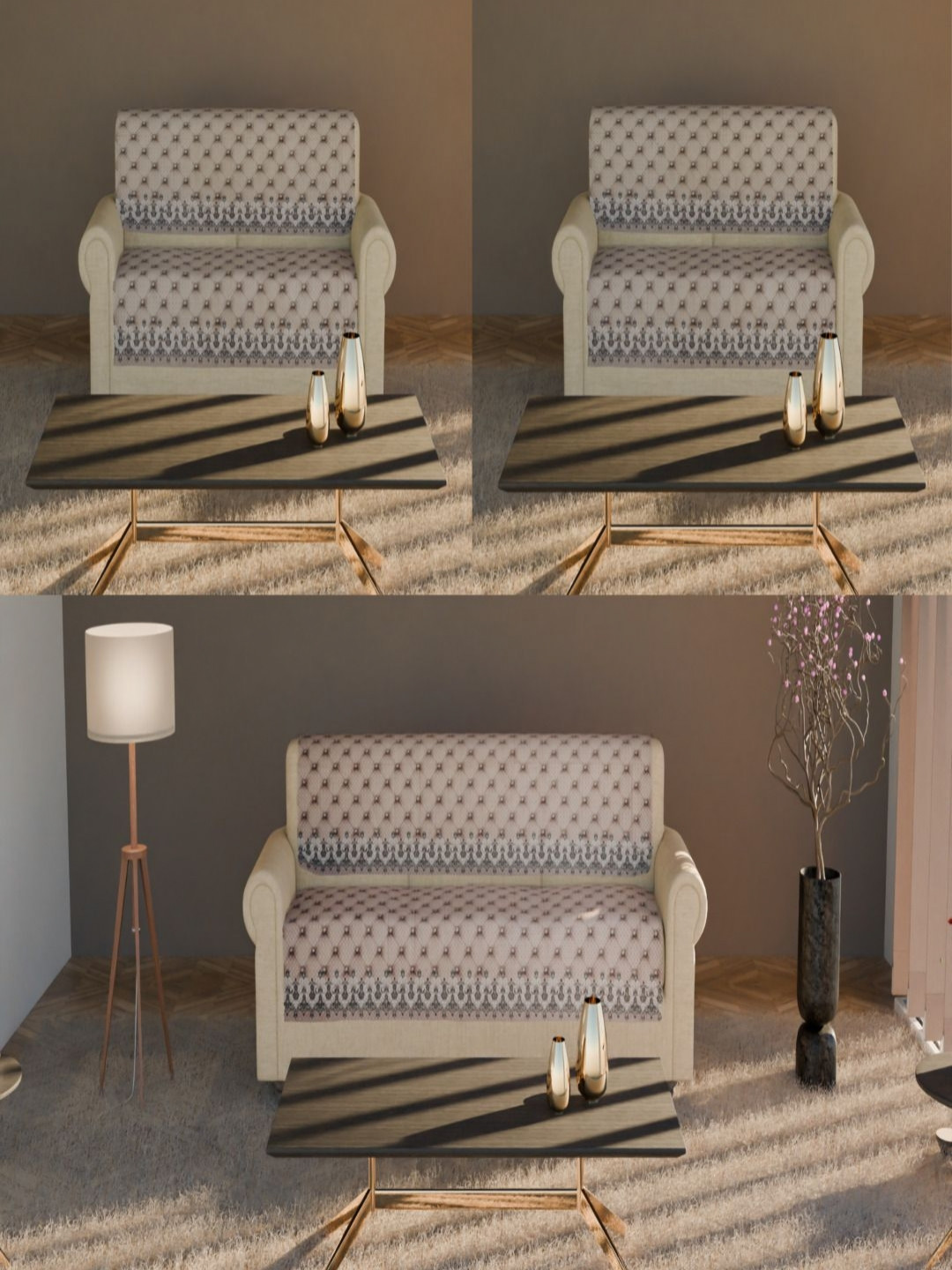 

Fashion Throw Beige & Grey 6Pieces Printed Velvet 7 Seater Sofa Covers