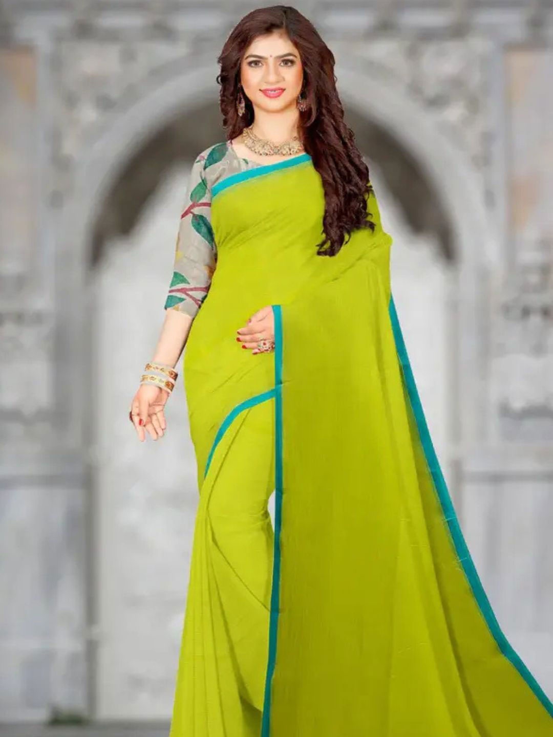 

BALARAM SAHA Pure Cotton Saree, Lime green