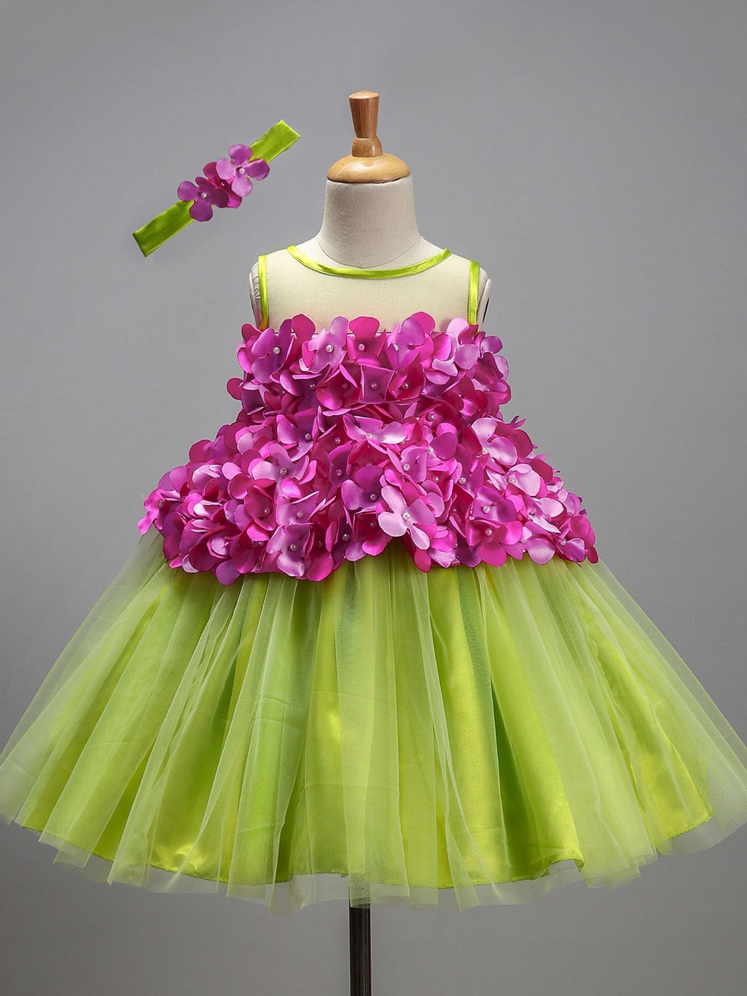 

Li & Li Boutique Girls Lime Green and Pink Peplum Petal Frock