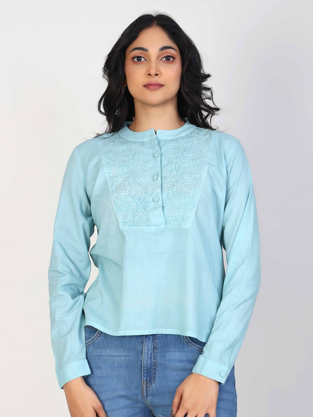 

Hassu's Women Embroidered Cotton Top, Green