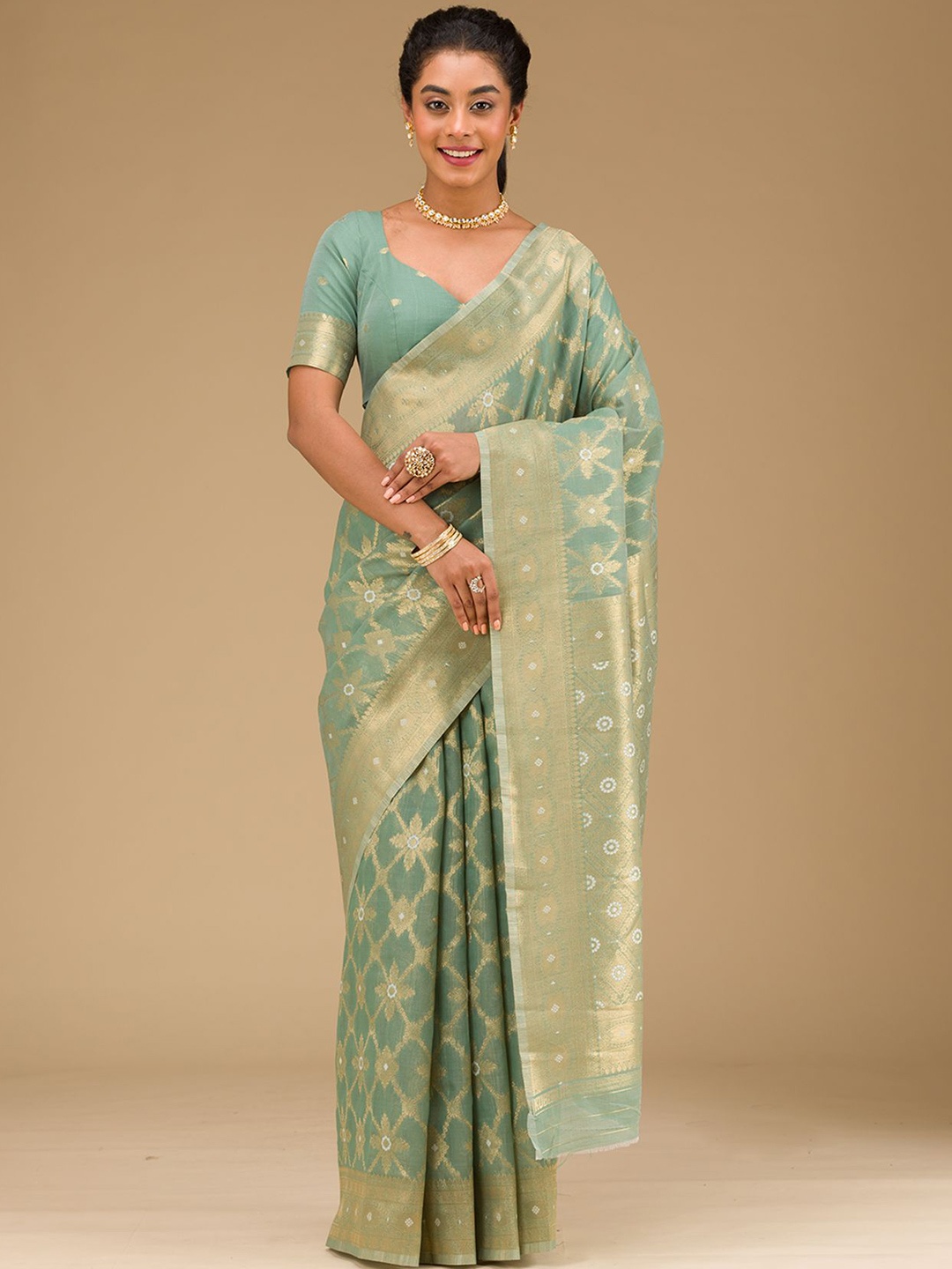 

Koskii Woven Design Zari Saree, Green