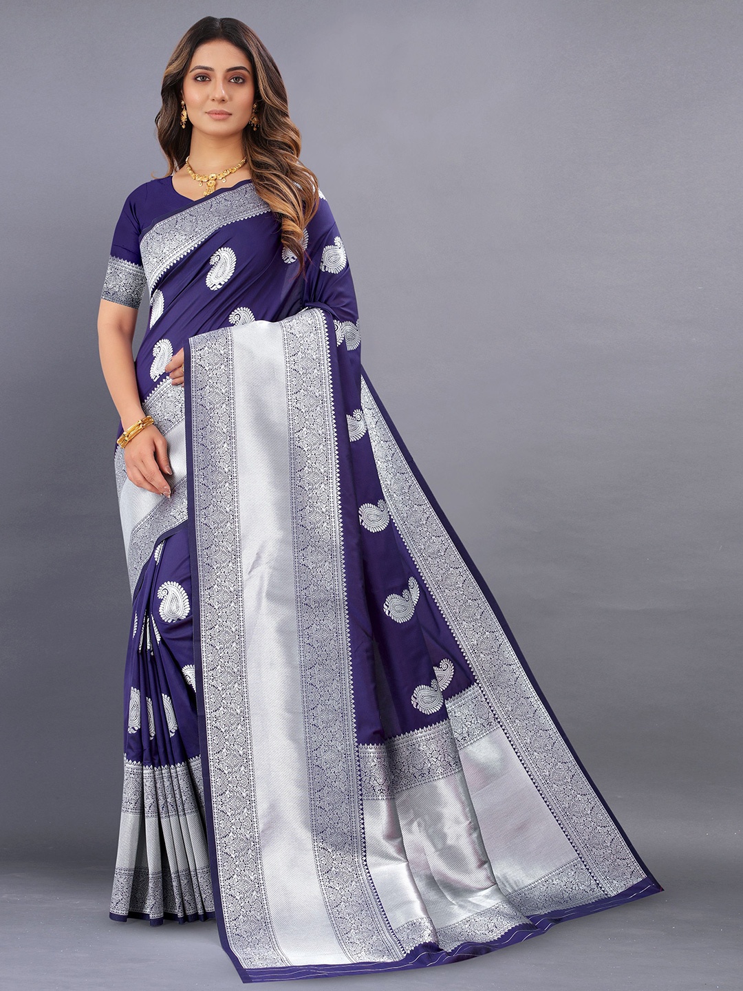 

bansari textiles Woven Design Zari Jute Silk Banarasi Saree, Blue