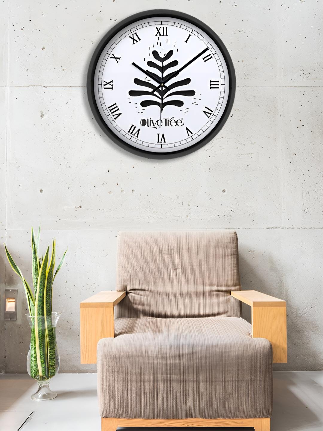 

OLIVE TREE Black & White Printed Round Shaped Contemporary Wall Clock