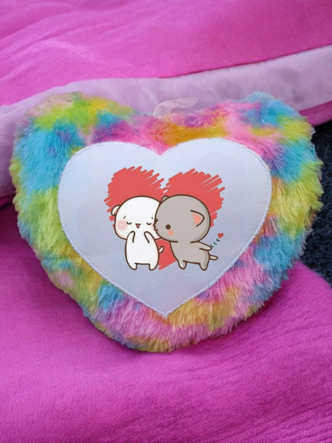 

Anikmart White & Pink Printed Pre-Filled Heart Shaped Cushion