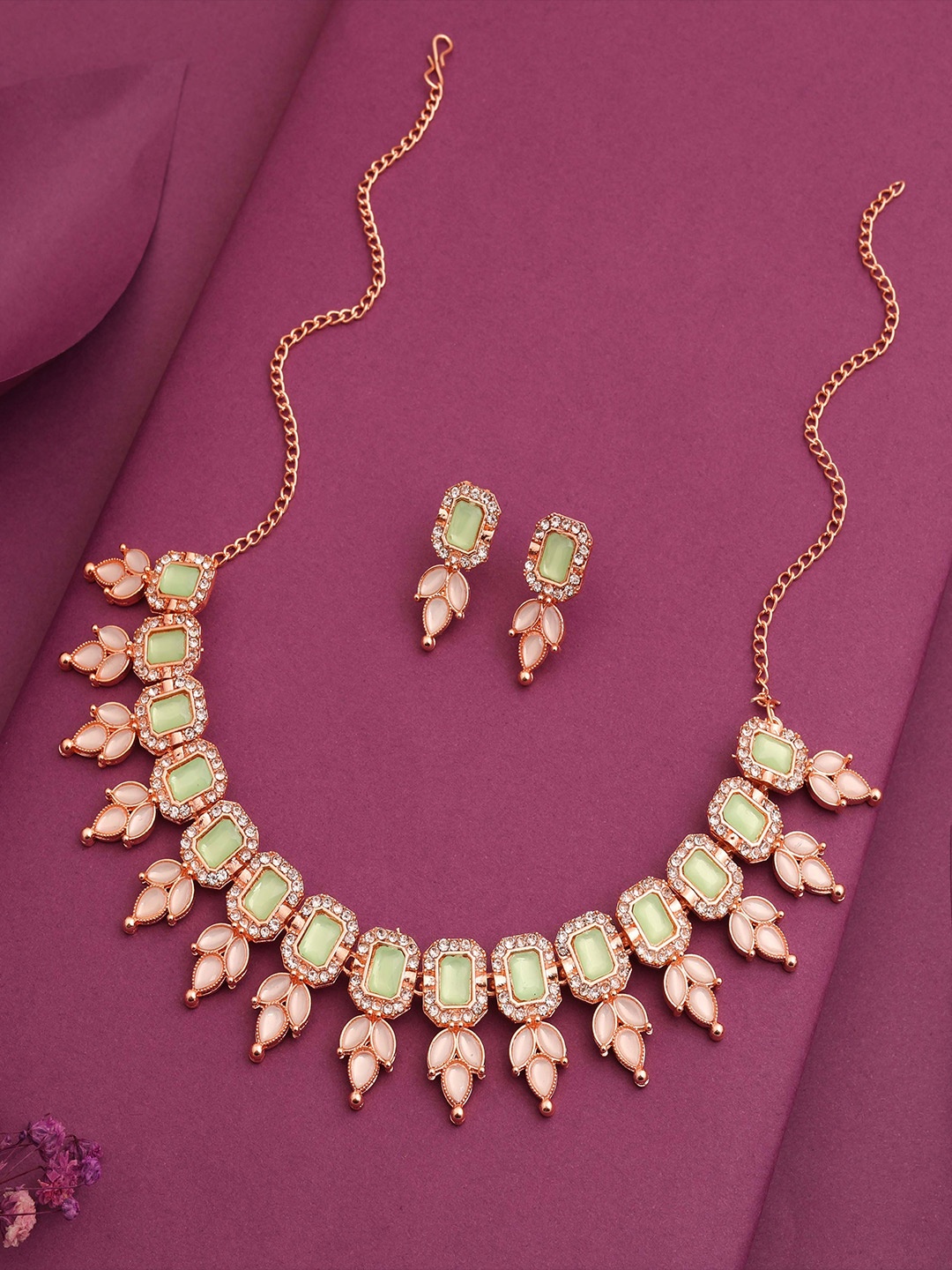 

Lyriss Gold-Plated Artificial Stone Studded Jewellery Set, Sea green