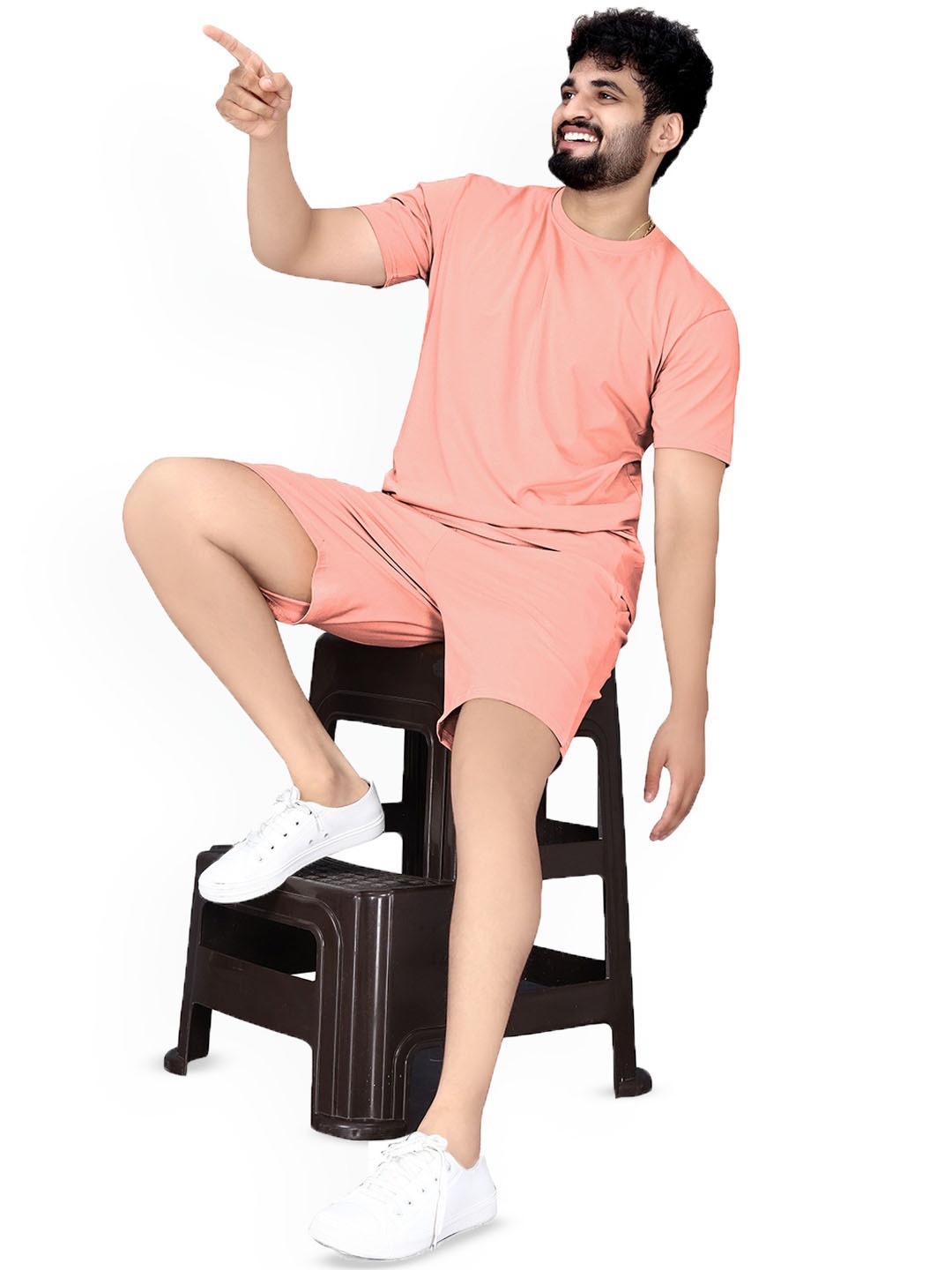 

ELLITI Pure Cotton Round Neck T-Shirt & Shorts Co-Ord Set, Peach