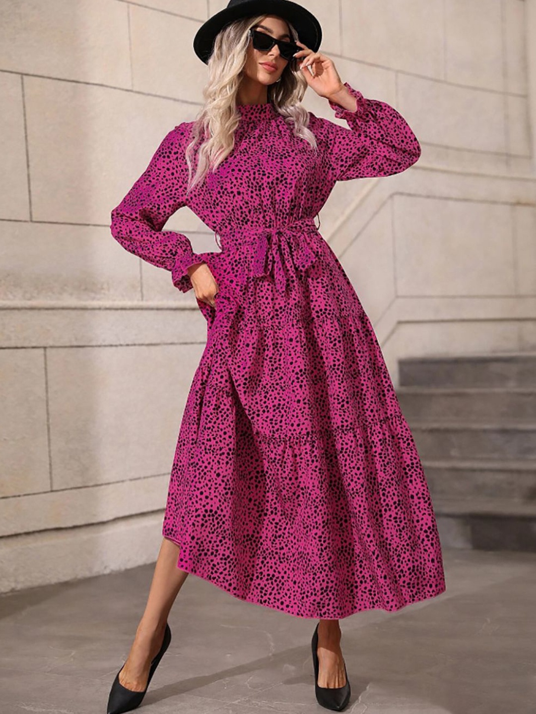 

StyleCast x Revolte Women Polka Dot Printed Puff Sleeves Fit and Flare Dress, Pink