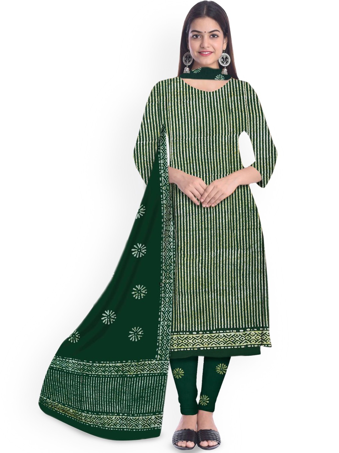 

Farooq Dyeing Striped Printed Pure Cotton Unstitched Dress Material, Green
