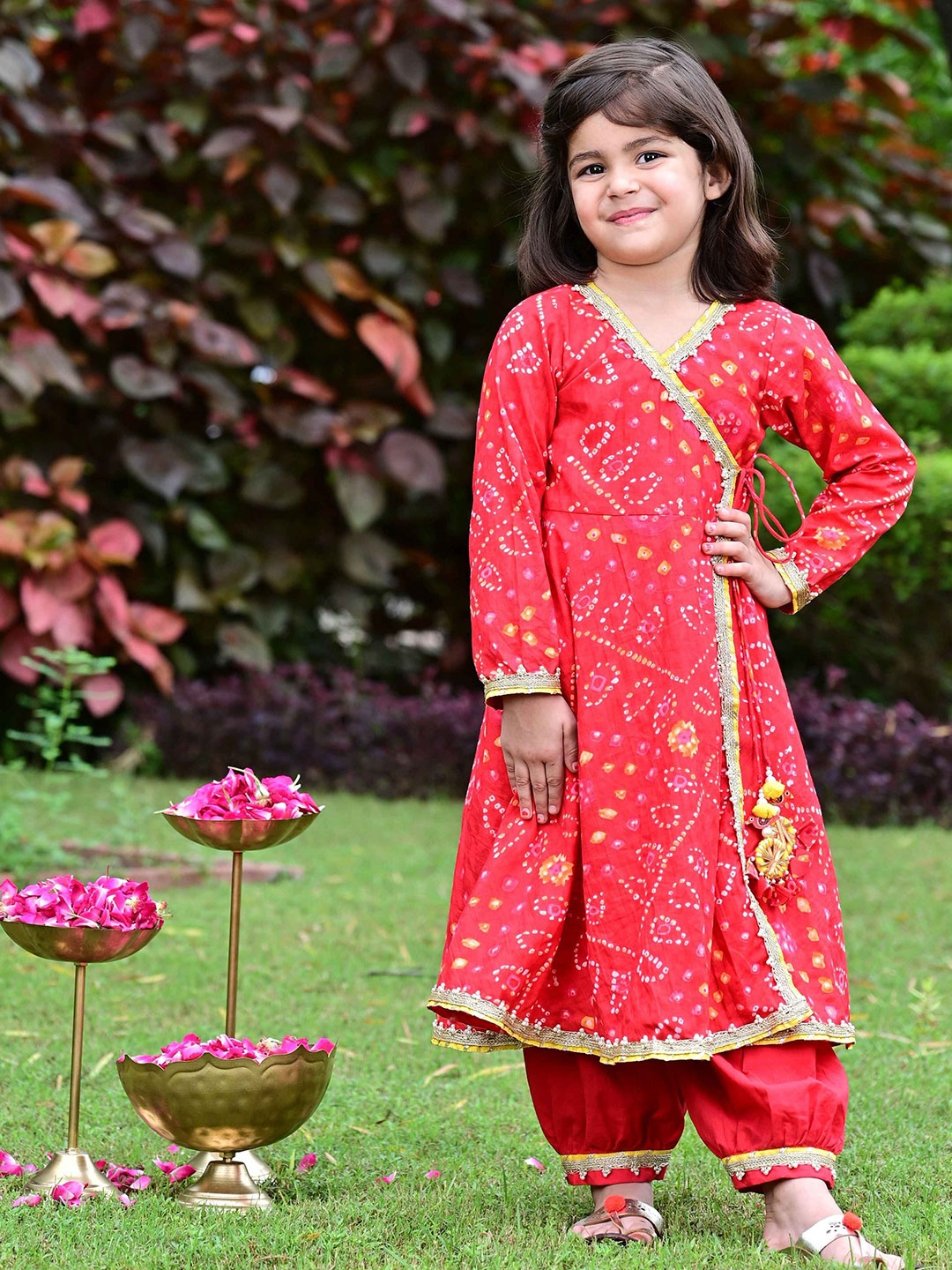

EthIndia Floral Print A-Line Dress, Red