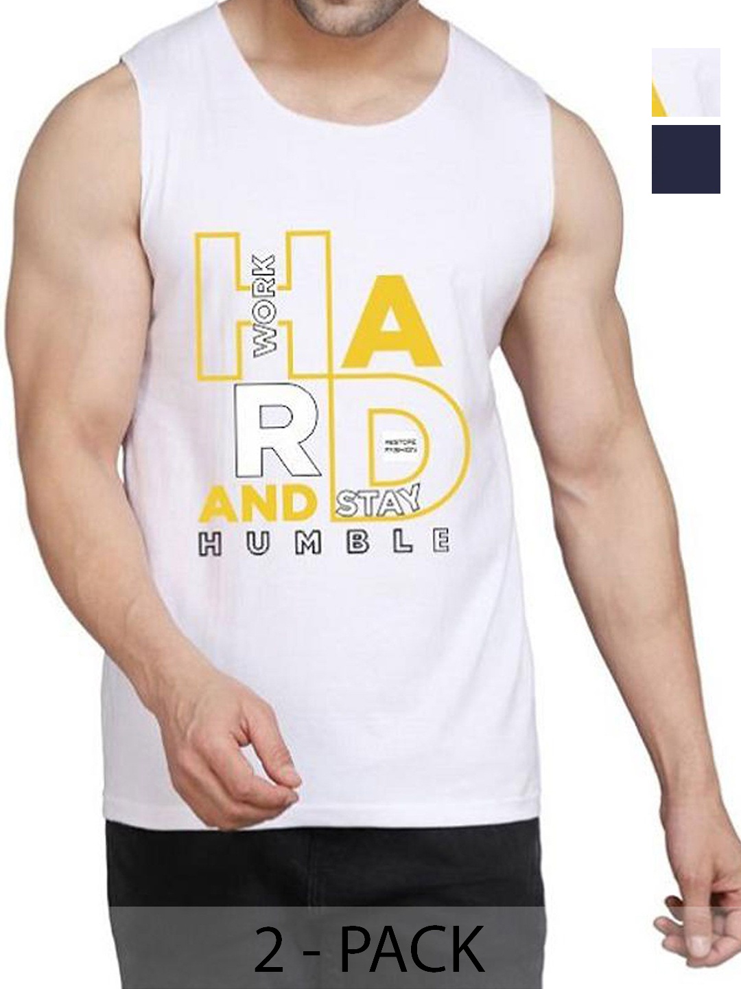 

WOOSTRO Men Pack Of 2 Typography Printed Round Neck Cotton Slim Fit T-shirts, White