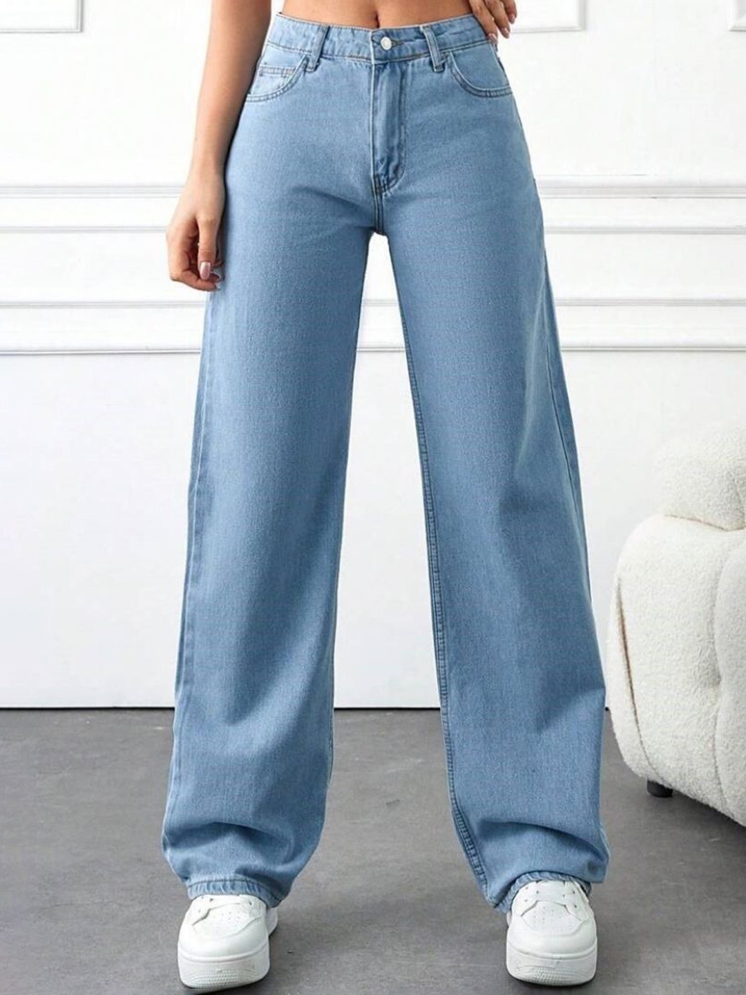 

NUCOUTHS Women Comfort Wide Leg Stretchable Jeans, Blue