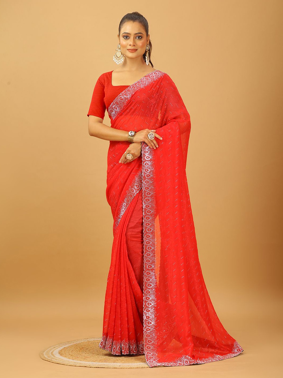 

NIRMAL CREATION Embellished Beads and Stones Pure Georgette Saree, Rose