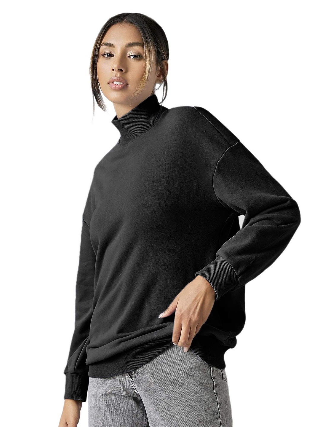 

NOTWILD Women High Neck Sweatshirt, Black