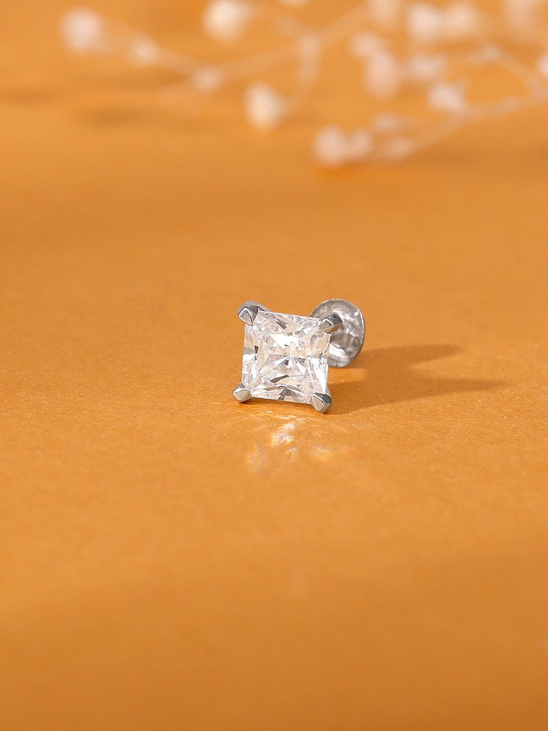 

GIVA 925 Sterling Silver Rhodium-Plated Stone Studded Sparkle Square Stud Nosepin