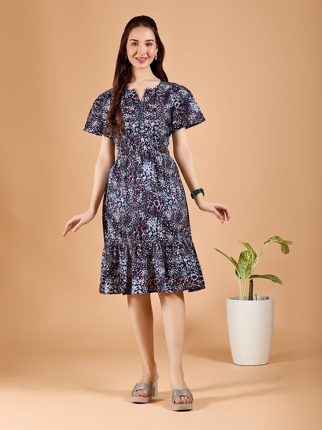 

DressBerry Women Printed Fit & Flare Dress, Blue