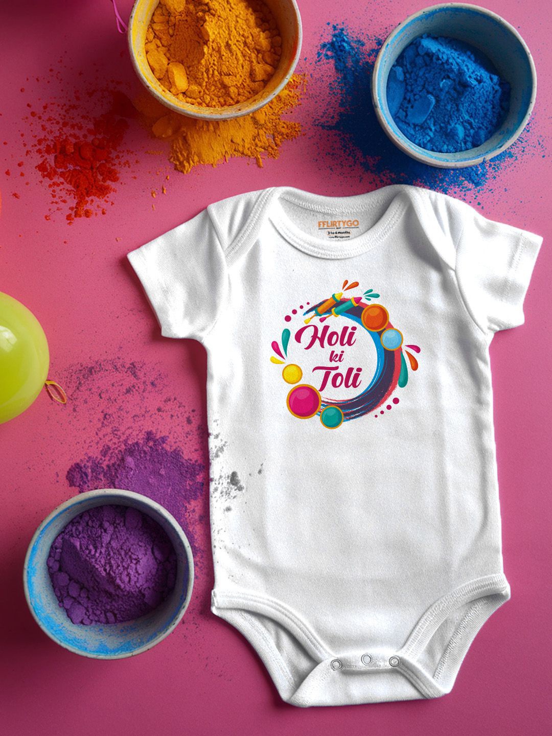 

FFLIRTYGO Infants Holi Printed Cotton Bodysuit, White