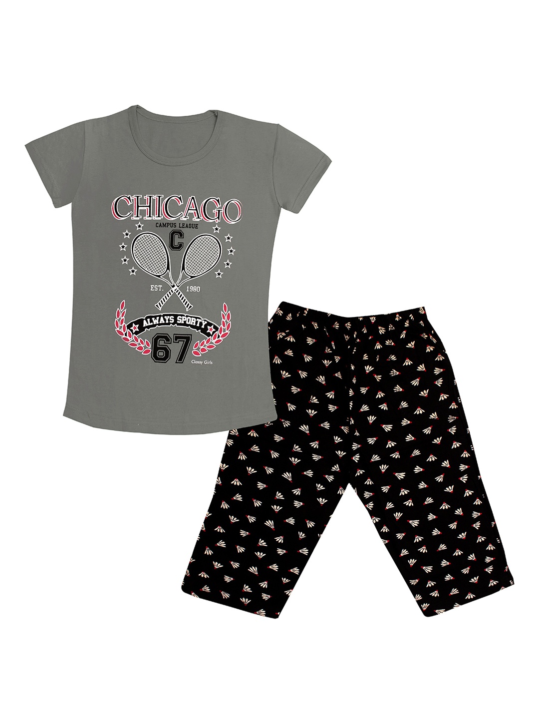 

Tee Weavers Girls Printed Pure Cotton Night suit, Grey
