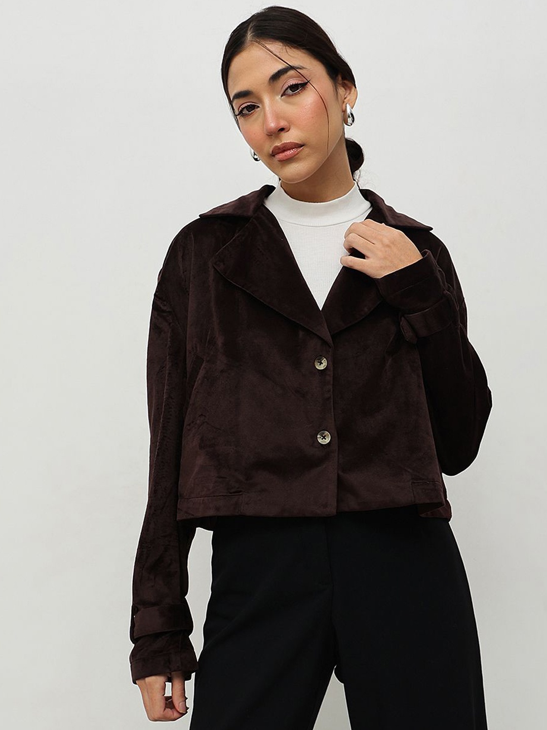 

HOUSE OF S Women Notched Lapel Solid Casual Tailored Jacket, Brown