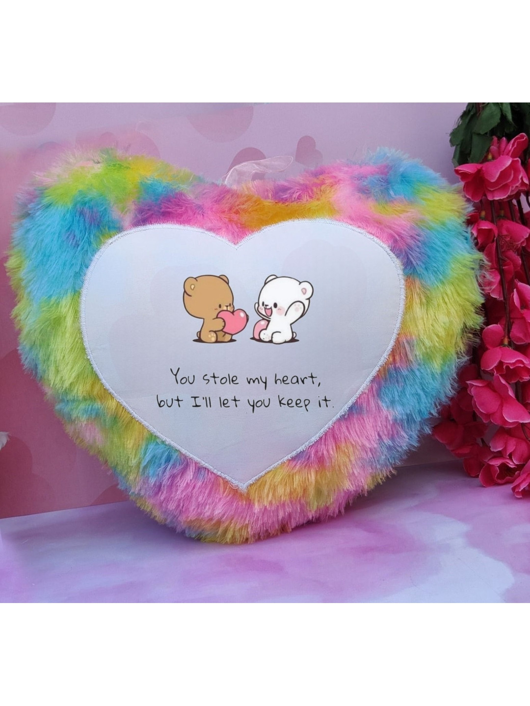 

Anikmart White & Pink Printed Pre-Filled Heart Shaped Cushion