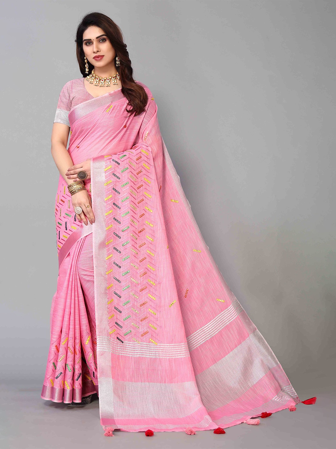 

Blissta Woven Design Zari Saree, Pink