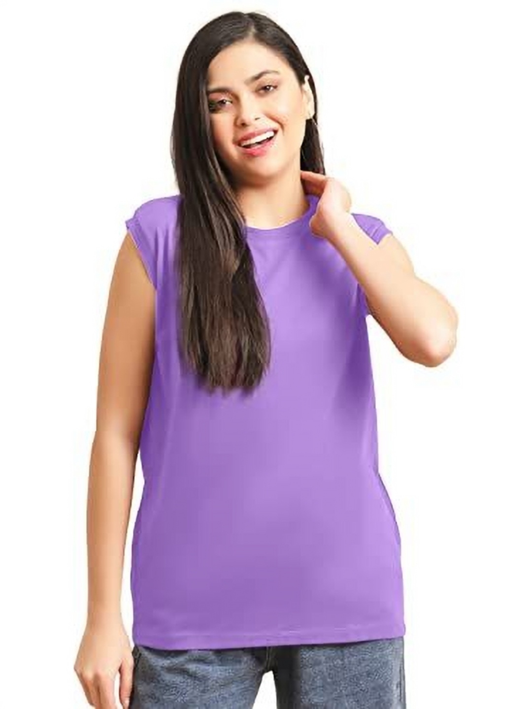 

NOTWILD Women Solid Round Neck T-shirt, Lavender