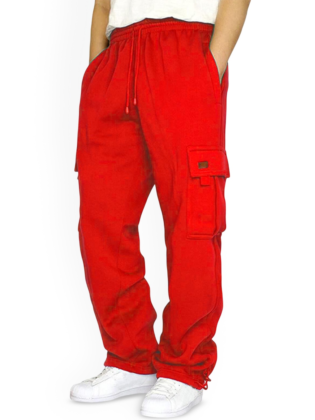 

StyleCast x Revolte Men Loose Fit Mid-Rise Easy Wash Cargos Trousers, Red