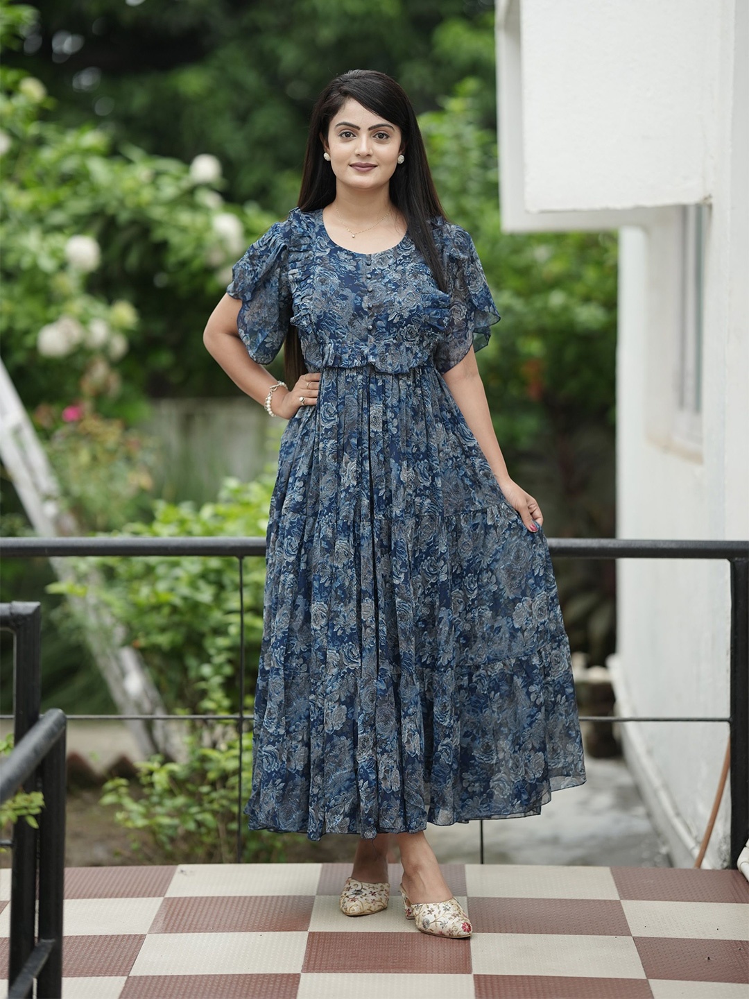 

Anouk Women Floral Printed A-Line Maxi Dress, Blue