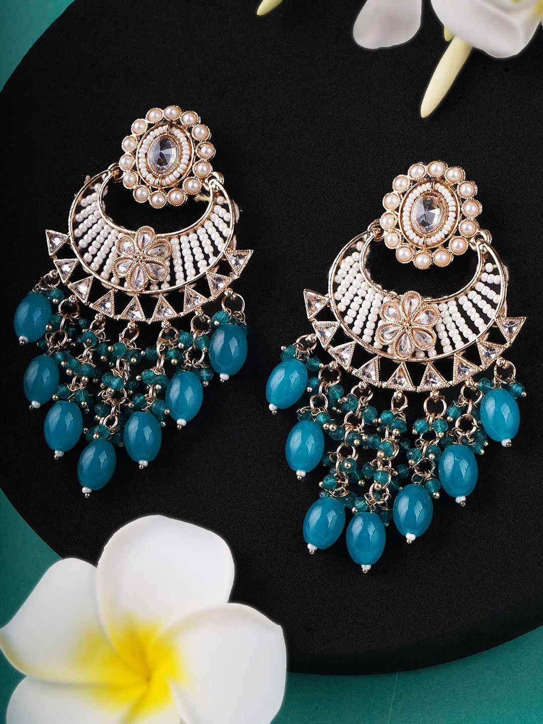 

Anouk Gold-Plated Artificial Stones Studded And Beaded Classic Drop Earrings